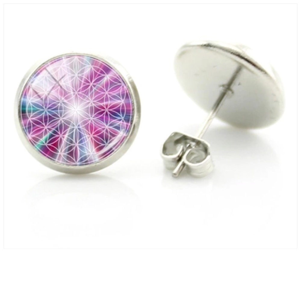 Boho Buddha Flower Symbol Silver Stud Earrings!